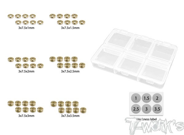 T-Work's TE-243-S - Messing Shims - 3x7.5mm - 1.0-3.5mm (6x 8 Stück)