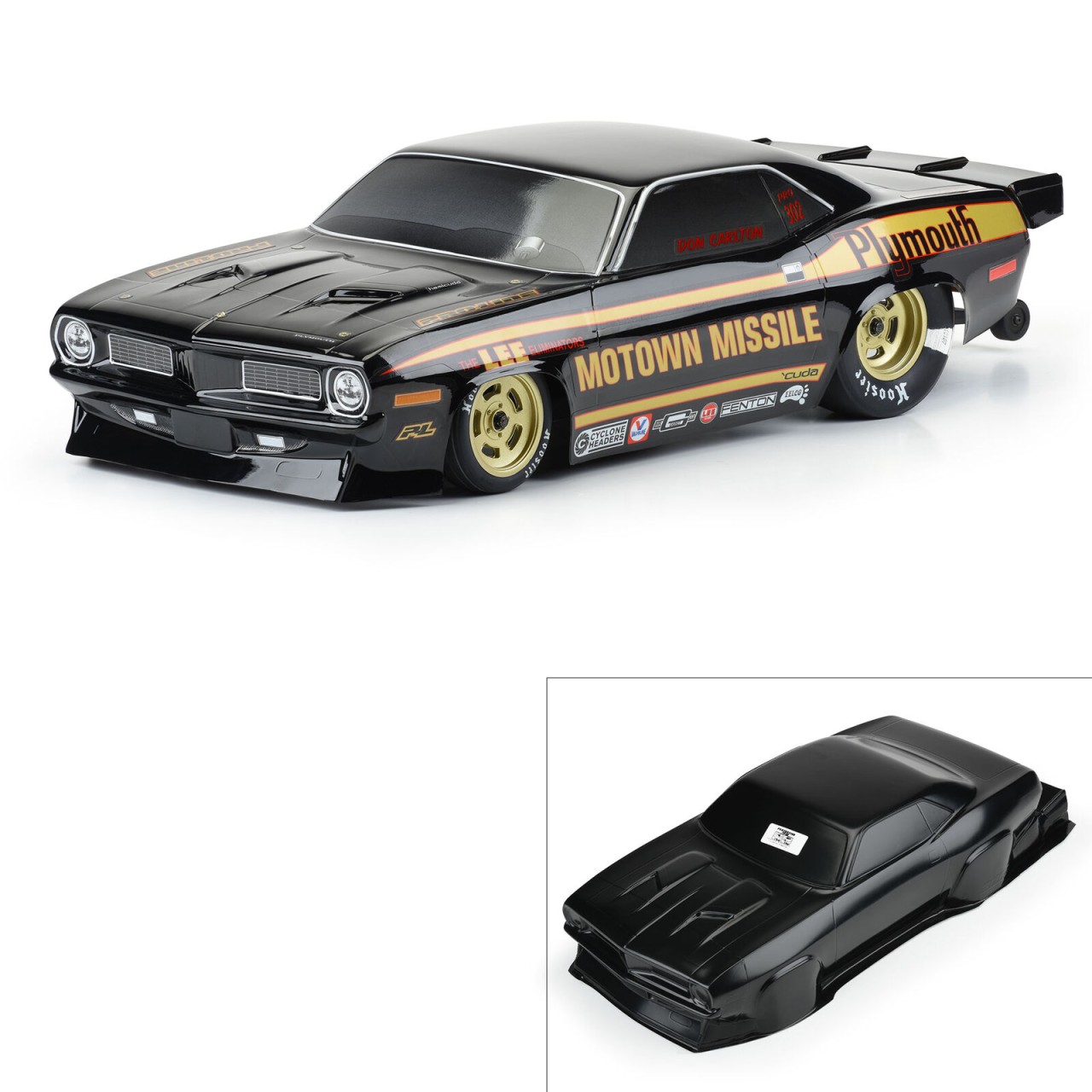 ProLine 3550-18 - 1972 Plymouth Barracuda - Drag Body Set for Slash 2WD / Asso DR10 - Motown Missile 