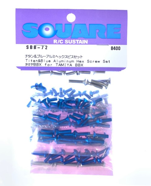 Square SBB-72 - Tamiya BB-01 BBX - Alloy & Titanium Screw Set - Blue (120 screws)