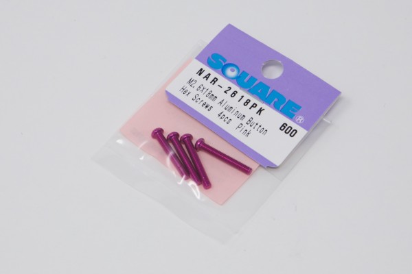 Square NAR-2618PK - Alu Screws - Button Head - M2.5x18mm - PINK (4 pcs)