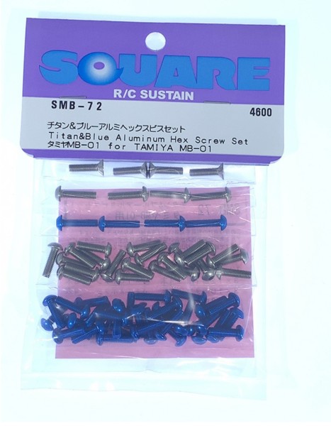 Square SMB-72 - Tamiya MB-01 - Alloy and Titanium Screw Set - Blue (67 screws)