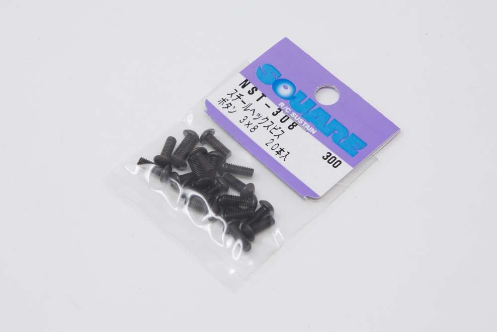 Square NST-308 - Steel Screws - Button Head - M3x8mm - BLACK (20 pieces)
