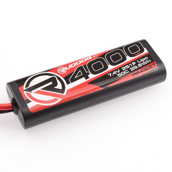 Ruddog Products 0697 - 50C LiPo Battery - 4000mAh - 7.4V - Sub-C Stick 2S - Tamiya Plug