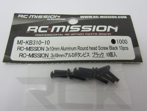 RC-Mission MI-KB310-10 - Alu Linsenkopf Schrauben - M3x10mm - SCHWARZ (10 Stück)