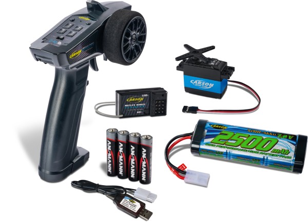 Carson 500099 - Elektro Starter Kit (Fernsteuerung + Empfänger + Servo + Ladegerät + Akku + Batterie