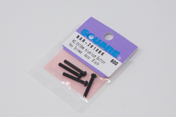 Square NAR-2618BK - Alu Screws - Button Head - M2.5x18mm - BLACK (4 pcs)