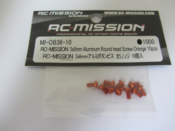 RC-Mission MI-OB36-10 - Alu Screws - M3x6mm - Roundhead - ORANGE (10 pcs)