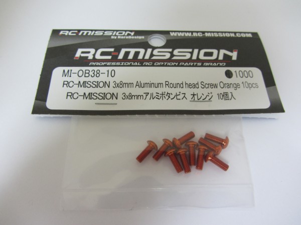 RC-Mission MI-OB38-10 - Alu Schrauben - Linsenkopf - M3x8mm - ORANGE (10 Stück)