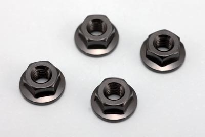 Yokomo ZC-N4FBK- BD9 - Gezahnte Aluminium Mutter mit Flansch (schwarz·4 Stück)