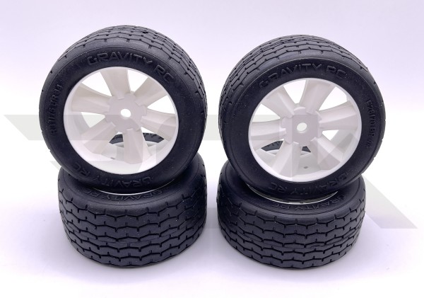 GRAVITY RC GRC145W - VTA Tires - PRE-GLUED - WHITE rim (4 pcs)