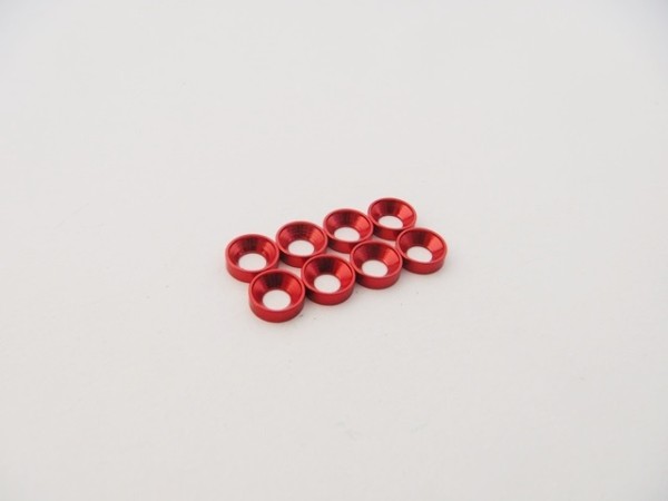 Hiro Seiko 48878 - Senkkopf Unterlegscheibe - Aluminium - M2.5 - Rot (8 Stück)