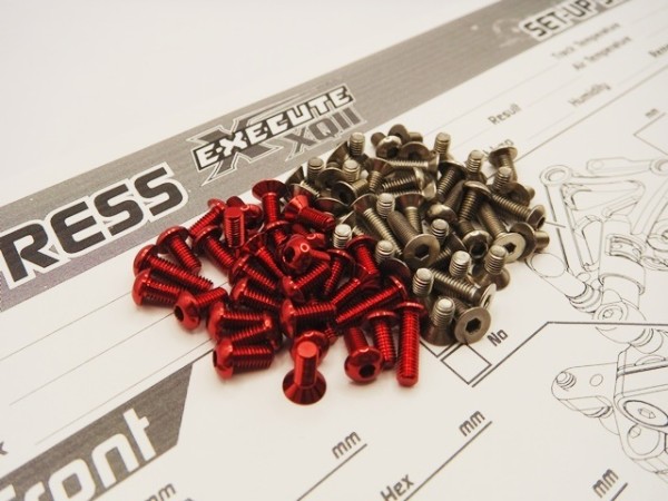 Hiro Seiko 48921 - XPRESS XQ11 - Alloy and Titanium Hex Socket Screw Set - Red (110 pcs)