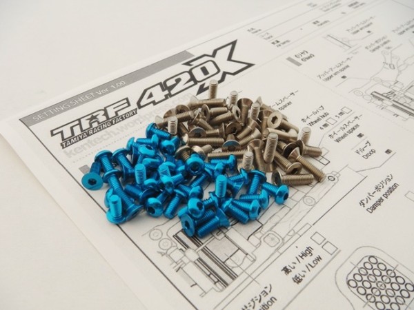 Hiro Seiko 48814 - Tamiya TRF420X - Alloy and Titanium Hex Socket Screw Set - Blue (120 pcs)