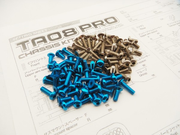 Hiro Seiko 48673 - Tamiya TA-08 - Alloy & Titanium Hex Socket Screw Set - Blue (99 Screws)