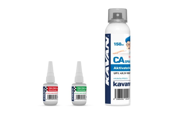 KAVAN KAV56.9945 - PRO Sekundenkleber - mittel- + dünnflüssig + Aktivator im Set (2x 20g + 150ml)