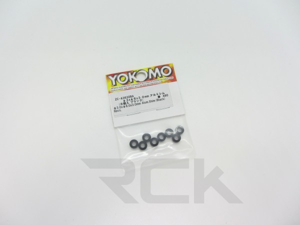 Yokomo ZC-A3630BA - BD9 - 3x6x3.0mm Aluminum Shim (8 Stück schwarz)
