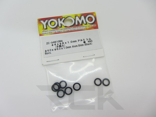 Yokomo ZC-A4610BA - BD9 - 4x6x1.0mm Aluminum Shim (8 Stück schwarz)