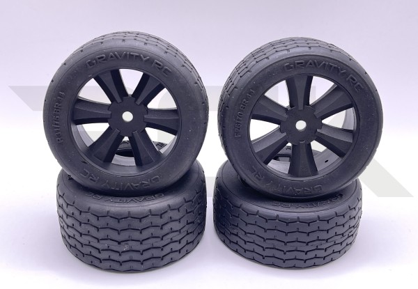 GRAVITY RC GRC145B - VTA Tires - PRE-GLUED - BLACK rim (4 pcs)