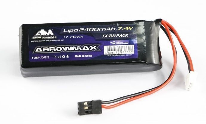 Arrowmax 700912 - TX / RX LiPo Battery - 2400mAh 2S 7.4V (e.g. SANWA M12)