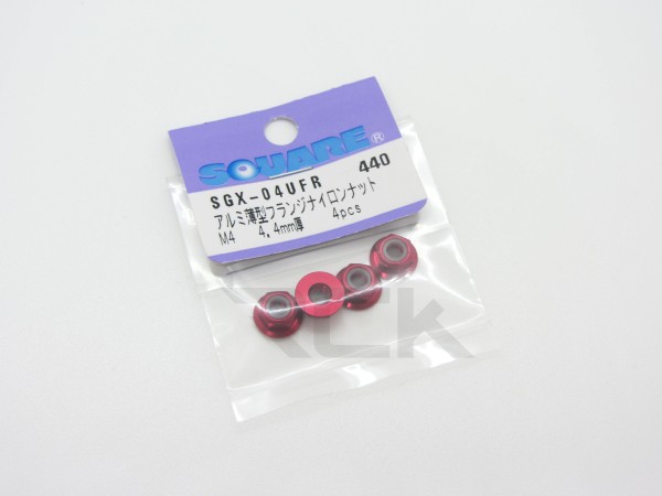 Square SGX-04UFR - Alu Wheel Nut M4 flanged - low height - RED (4 pieces)