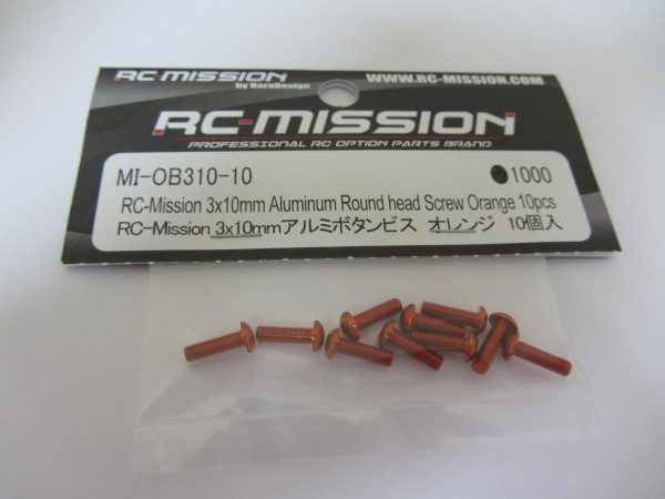 RC-Mission MI-OB310-10 - Alu Schrauben - Linsenkopf - M3x10mm - ORANGE (10 Stück)