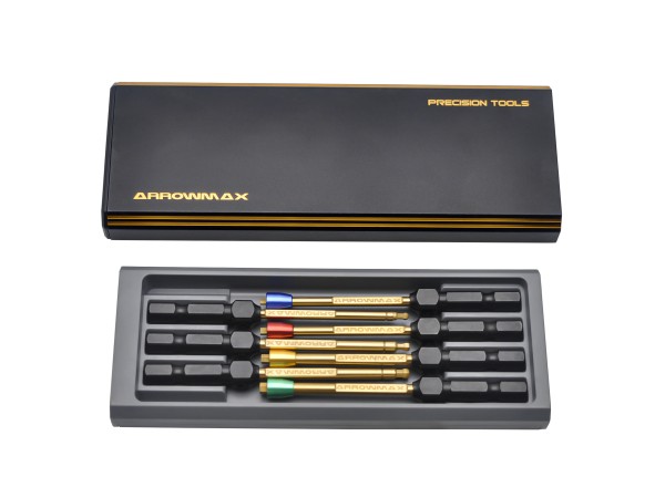 Arrowmax 502905 - Power Tool Tip Set - 7 Tools - mit Alu Gehäuse - Black Golden