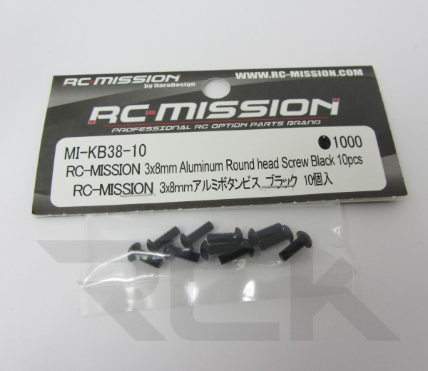 RC-Mission MI-KB38-10 - Alu Linsenkopf Schrauben - M3x8mm - SCHWARZ (10 Stück)