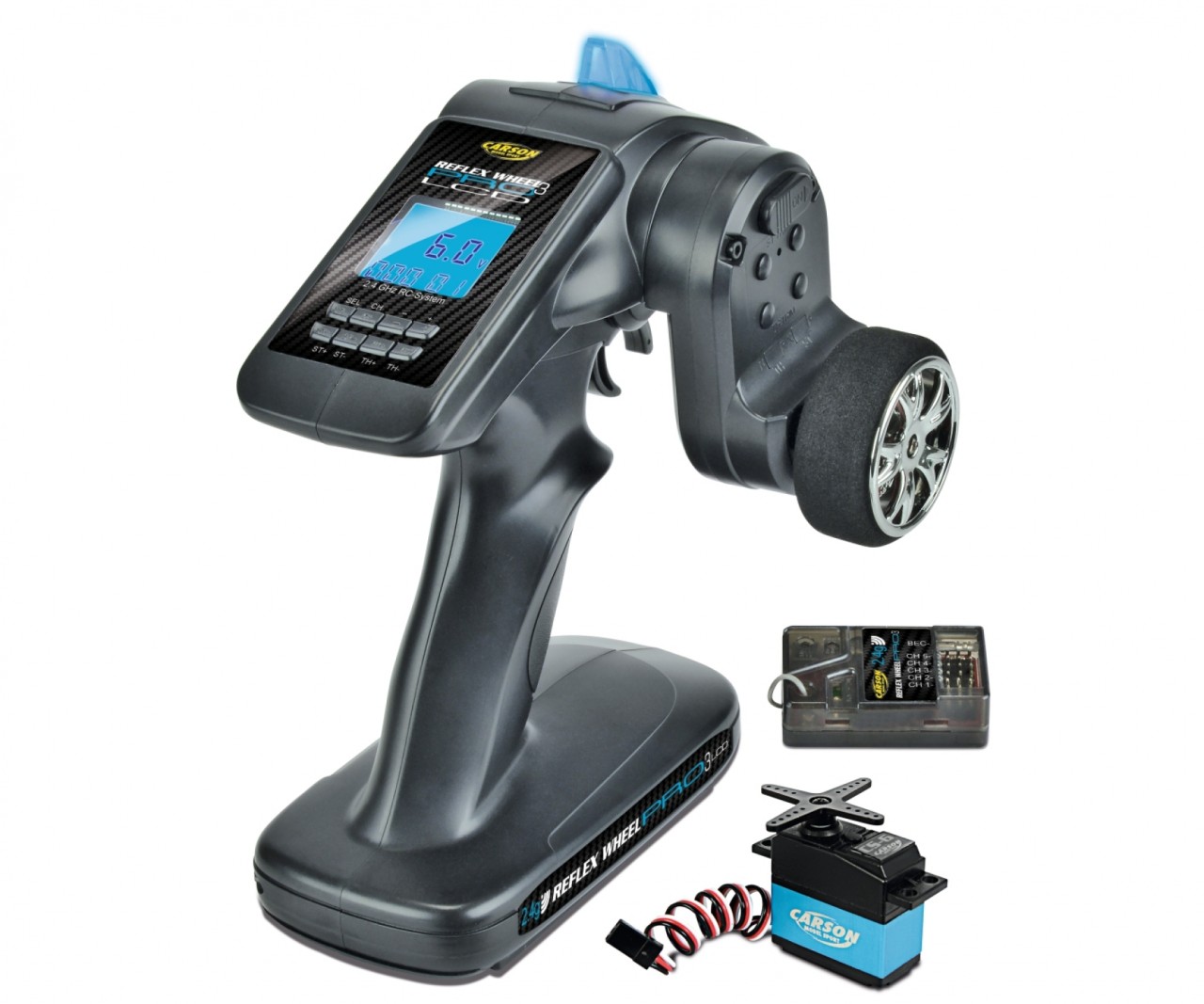 Carson 500056 - REFLEX Wheel Pro3 LCD - 2.4GHz Transmitter with 5ch Receiver and CS-6 Servo