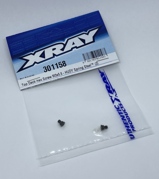 XRAY 301158 - X4 - Top Deck Hex Screw M3x5.5 - Spring Steel (2 pcs)