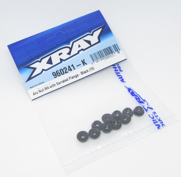 XRAY 960241-K - Alu Muttern mit Kragen - verzahnt - M4 - SCHWARZ (10 Stück)