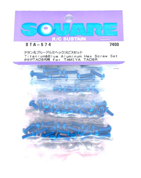 Square STA-574 - Tamiya TA-08R - Alloy and Titanium Screw Set - Blue (104 Screws)
