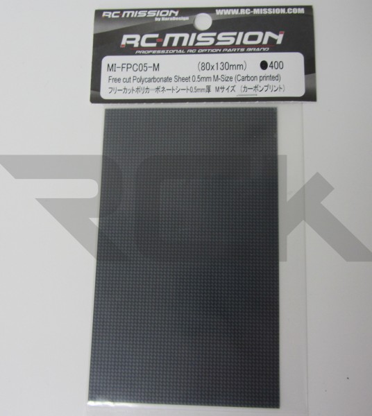 RC-Mission MI-FPC05-M - Free Cut Polycarbonate Sheet - Carbon Printed - 0.5mm - 80x130mm