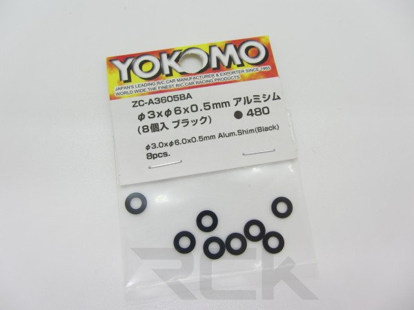 Yokomo ZC-A3605BA - BD9 - 3x6x0.5mm Aluminum Shim (8 Stück·schwarz)