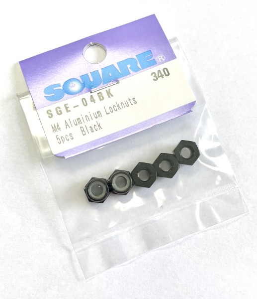 Square SGE-04BK - Alu Mutter - M4 mit Nylon-Sicherungsring - SCHWARZ (5 Stück)