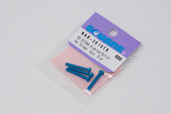 Square NAR-2618TB - Alu Screws - Button Head - M2.5x18mm - LIGHT BLUE (4 pcs)