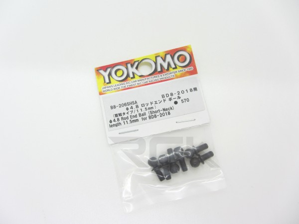 Yokomo B8-206SHSA - BD9 - Hex Socket 4.8mm Rod End Ball (Short neck/11.5mm) (6 pieces)